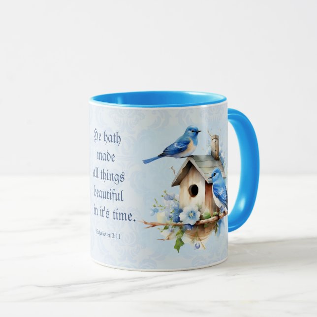 Bluebird Scripture Mug Birdhouse Ecclesiastes (Front Right)