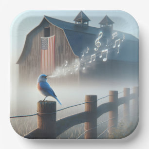 Bluebird Singing In Morning Mist Paper Plate