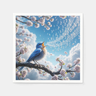 Bluebird Singing On a Cherry Tree Branch Napkin