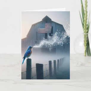Bluebird Singing On a Farm Fence Post Card