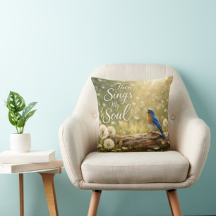 Bluebird Singing "Then Sings My Soul" Cushion