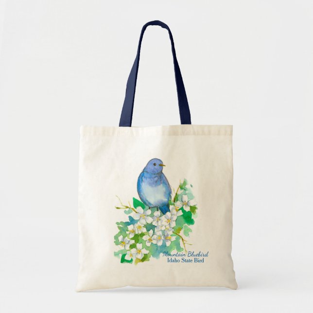 Bluebird Syringa Watercolor Wildflowers Tote Bag (Front)