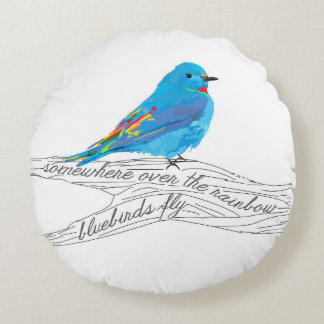 Bluebird Throw Pillow, Somewhere over the Rainbow Round Cushion