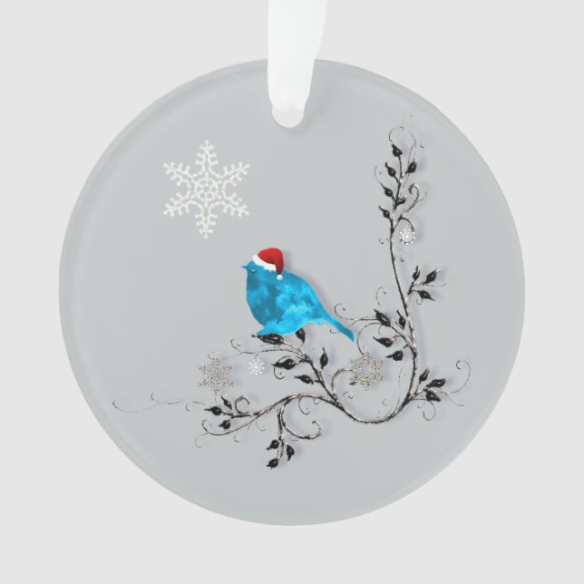 Bluebird Watching A Christmas Snowflake Ornament (Front)