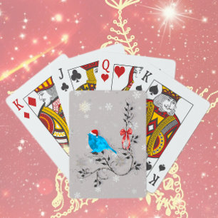Bluebird Watching a Snowflakes Playing Cards