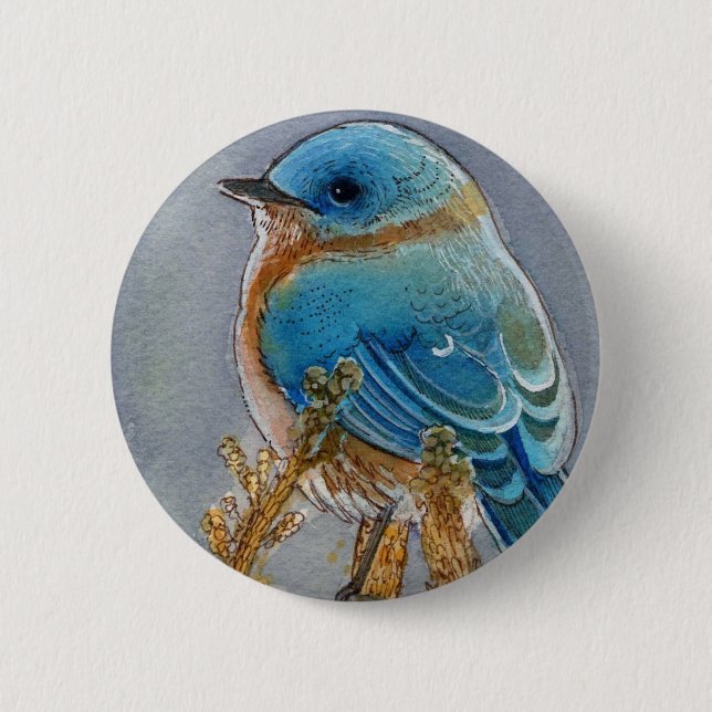 Bluebird Watercolor 6 Cm Round Badge (Front)