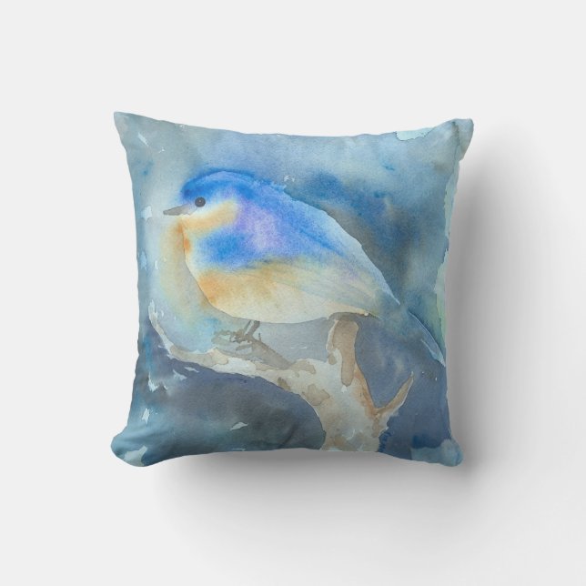 Bluebird Watercolor art pillow (Front)