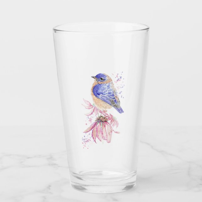 Bluebird Watercolor Garden Bird Nature Art Glass (Front)