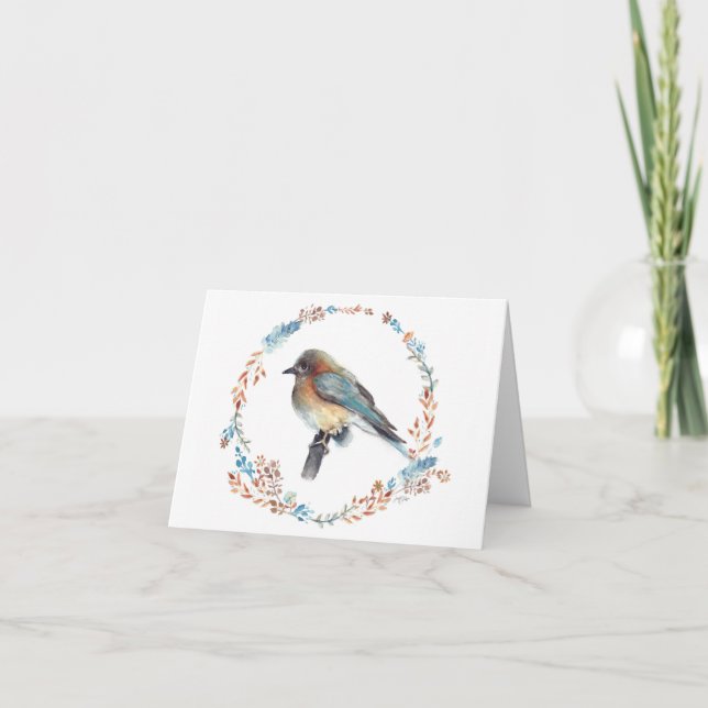 Bluebird Watercolor Painting Flower Thank You Card (Front)