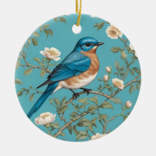 Bluebird William Morris Inspired Turquois  Ceramic Ornament