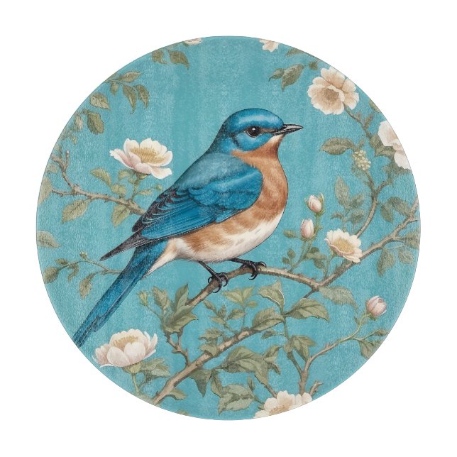 Bluebird William Morris Inspired Turquois  Cutting Board (Front)
