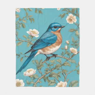Bluebird William Morris Inspired Turquois  Fleece Blanket