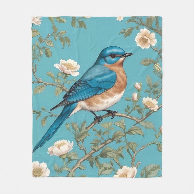 Bluebird William Morris Inspired Turquois  Fleece Blanket (Front)