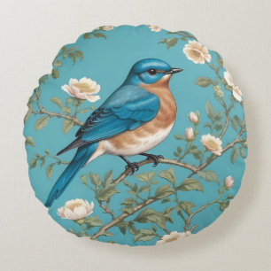 Bluebird William Morris Inspired Turquois Round Cushion