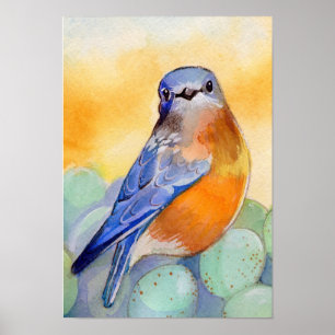 Bluebird with Eggs Watercolor Poster