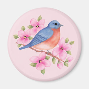 Bluebird with Pink Flowers Magnet