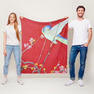 Bluebird with Plum Tree, Japanese Gesign Fleece Blanket