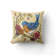 Bluebird with Yellow Polka Dots- Throw Pillow