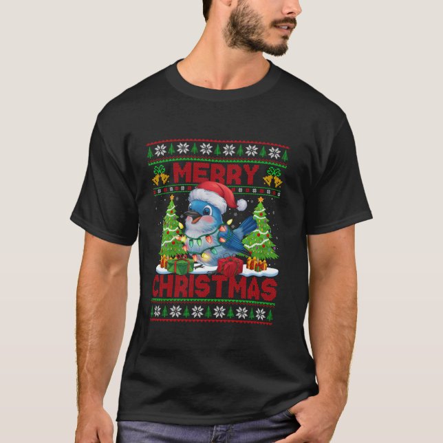 Bluebird Xmas Tree Ugly Style Santa Hat Bluebird C T-Shirt (Front)