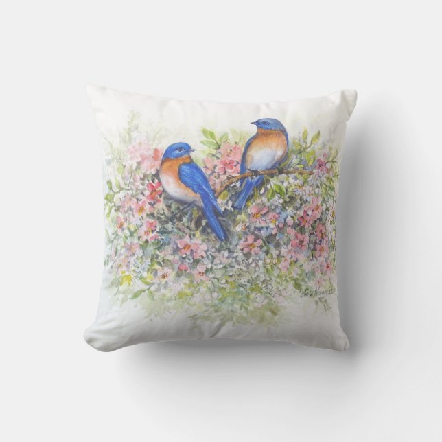 Bluebirds and Blossoms Pillow (Front)
