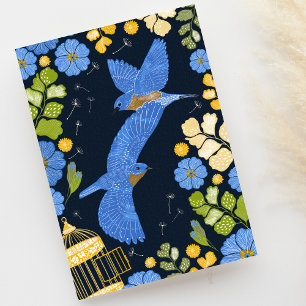 Bluebirds and Blue Primroses Blank Greeting Card