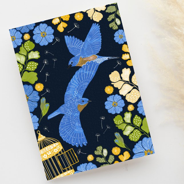 Bluebirds and Blue Primroses Blank Greeting Card (Creator Uploaded)