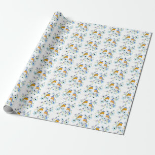 Bluebirds and flowers watercolor wrapping paper
