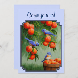 Bluebirds and Peaches Blue Invitation