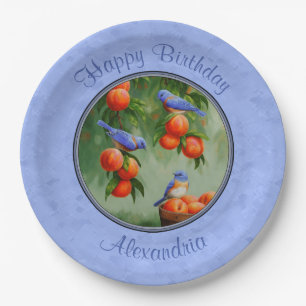 Bluebirds and Peaches Blue Paper Plate