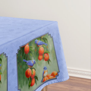 Bluebirds and Peaches Blue Tablecloth