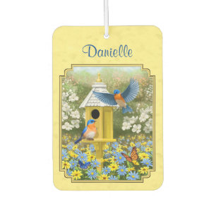 Bluebirds and Round Birdhouse Yellow Car Air Freshener