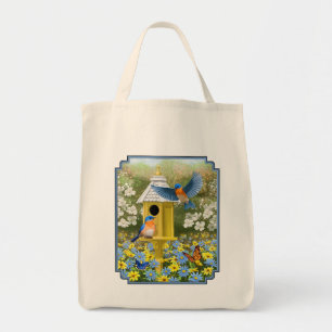 Bluebirds and Tall Yellow Birdhouse Tote Bag