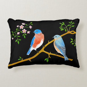 Bluebirds Black Accent Pillow