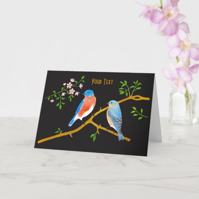 Bluebirds Black Greeting Card (Orchid)