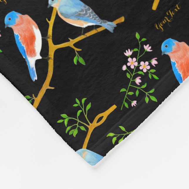 Bluebirds Black Small Fleece Blanket (Corner)