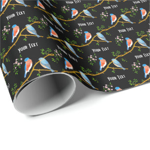 Bluebirds Black Wrapping Paper