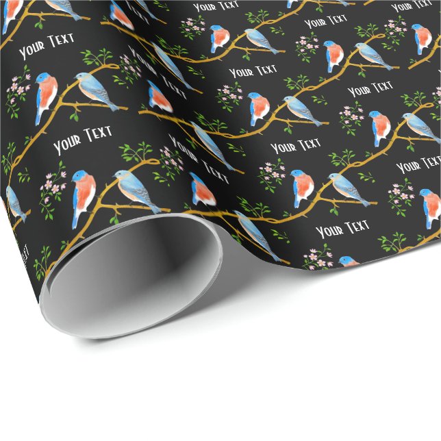 Bluebirds Black Wrapping Paper (Roll Corner)