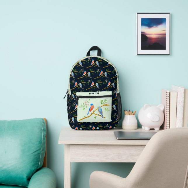 Bluebirds Blackpack Black & Pale Green Printed Backpack (Insitu)