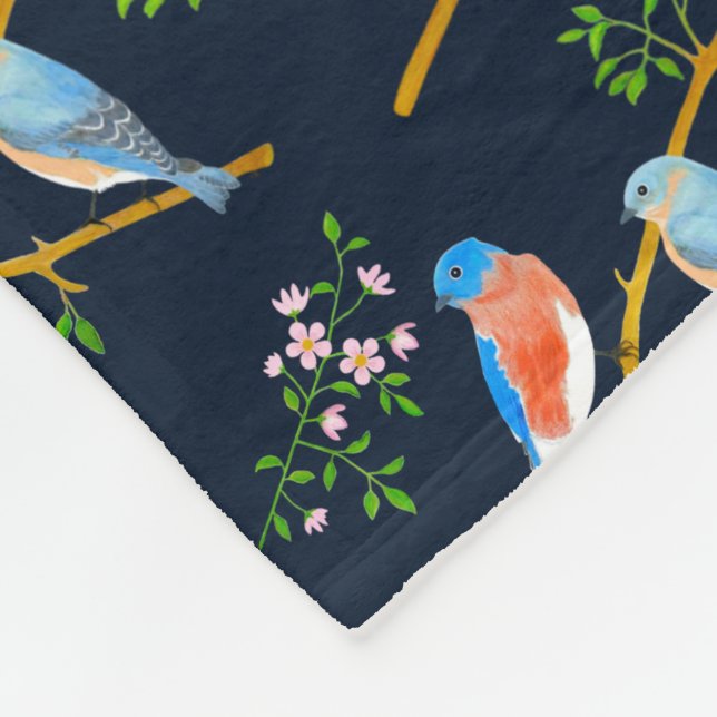 Bluebirds Blue Fleece Blanket (Corner)
