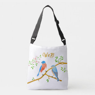Bluebirds Crossbody White Tote Bag