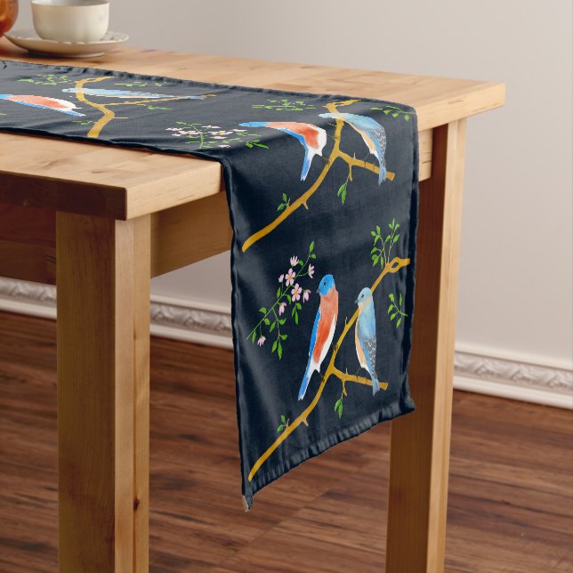 Bluebirds Dark Blue Table Runner (In Situ)