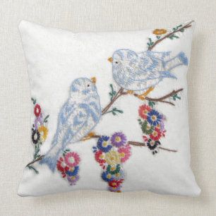 Bluebirds Embroidered by Alice Flynn Cushion
