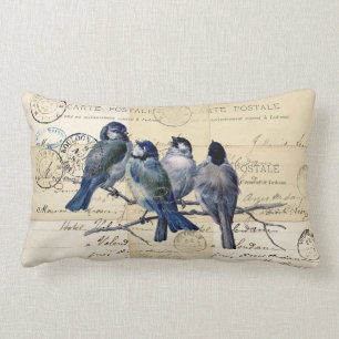 Bluebirds French Postcards Pillow