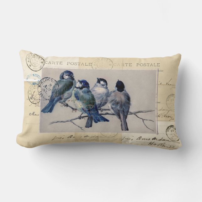 Bluebirds French Postcards Pillow (Front)