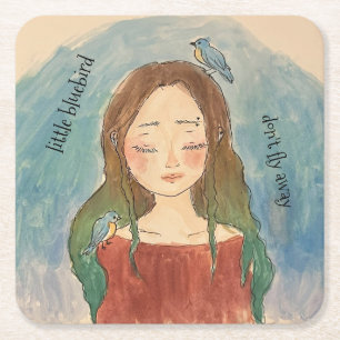 Bluebirds Girl Don't Fly Away Square Paper Coaster