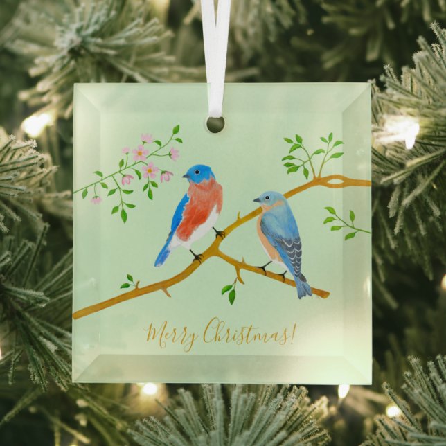 Bluebirds Glass Tree Decoration (Insitu)