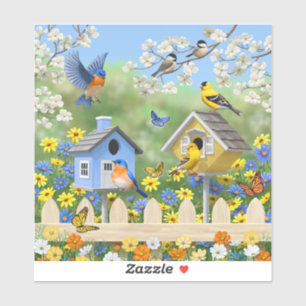 Bluebirds Goldfinches Birdhouses Flower Garden