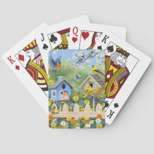 Bluebirds Goldfinches Birdhouses Flower Garden Playing Cards