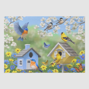 Bluebirds Goldfinches Birdhouses Flower Garden Tissue Paper