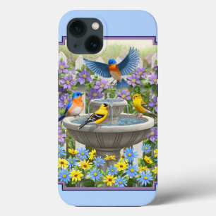 Bluebirds Goldfinches Flower Garden Bath iPhone 13 Case